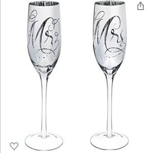 MR. & MRS. champagne flutes silver metallic mirror finish wedding flutes